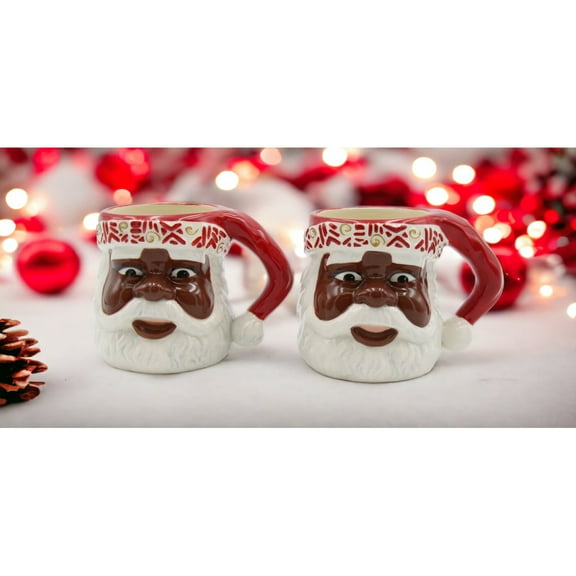 African American Santa Mug Set of 2 Ceramic 14 Oz Kitchen Home
