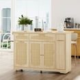 thumbnail image 3 of Roromall Rattan Kitchen Island Table on Wheels with Drop Leaf, Tilt Out Trash Can Cabinet with 2 Door, Storage Cabinet, 2 Drawer, Spice Rack, Rolling Kitchen Cart, 3 of 9