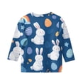 thumbnail image 5 of Kids Easter Bunny Shirts 3/4 Sleeve Eggs Graphic Print Soft Tops Girls Funny Crew Neck Cute T-Shirts, Blue 140, 5 of 5