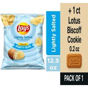Lays Lightly Salted Potato Chips Party Size 12.5 oz - Pack of 1 & Lotus Biscoff Cookie - 0.2 Oz - 1 ct