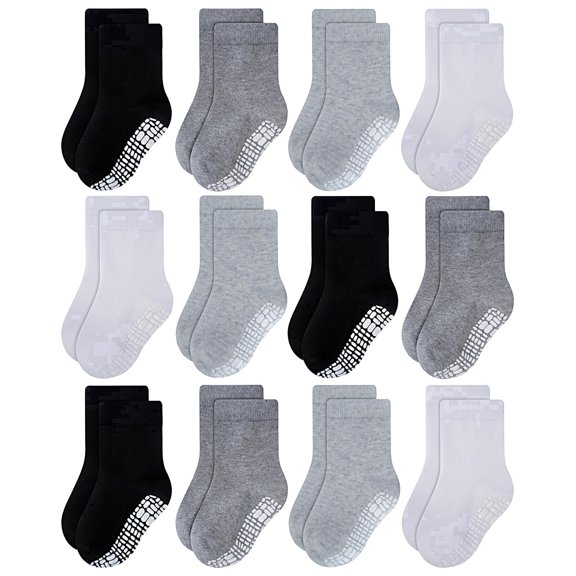 Toddler Non Slip Crew Socks Cotton Grip Baby Boy 3-5T,12-Pairs, Ru-4cl