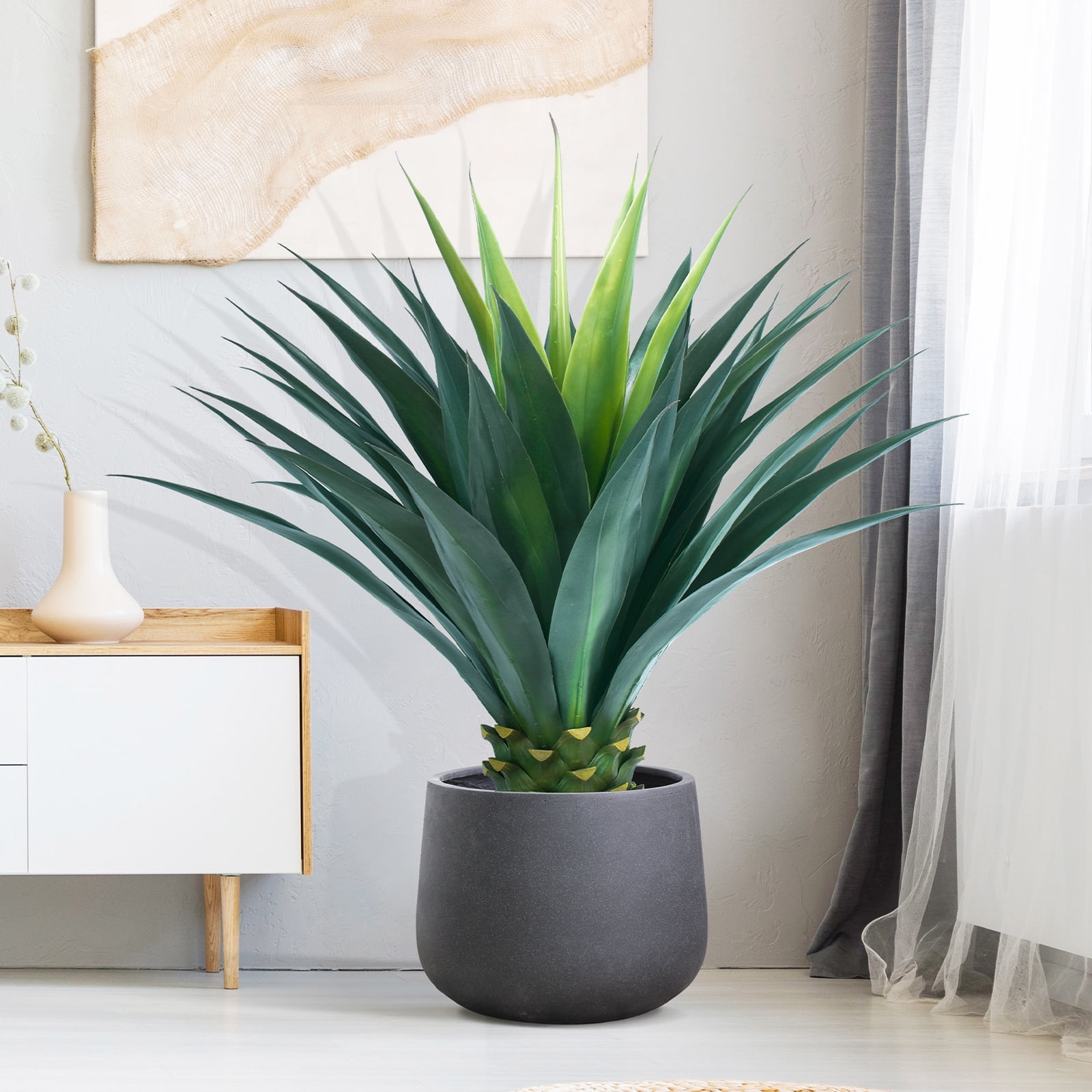 3.5ft Artificial Agave Plant, 42 Inch Tall Faux Agave Plants in Black Pot, Fake Floor Plant Outdoor Indoor for Front Porch Patio Home Office Door Step Hotel Desert Style Decor 1PCS