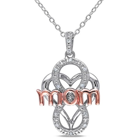 Miabella Diamond-Accent Two-Tone Sterling Silver Infinity Heart MOM Pendant, 18