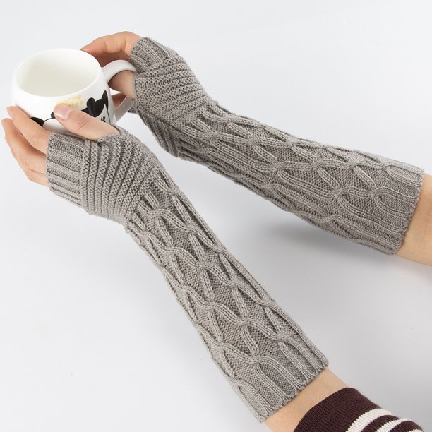 小物 NKNIT sheer llic KNIT arm/leg cover Winter Arm Sleeves Unisex Elastic Cable Knit Thumb Hole Arm