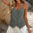 thumbnail image 3 of cocolona Womens Summer Camisole Linen Tank Tops V Neck Sleeveless Button Shirts Trendy Casual Adjustable Strap Solid Color Blouses, 3 of 6