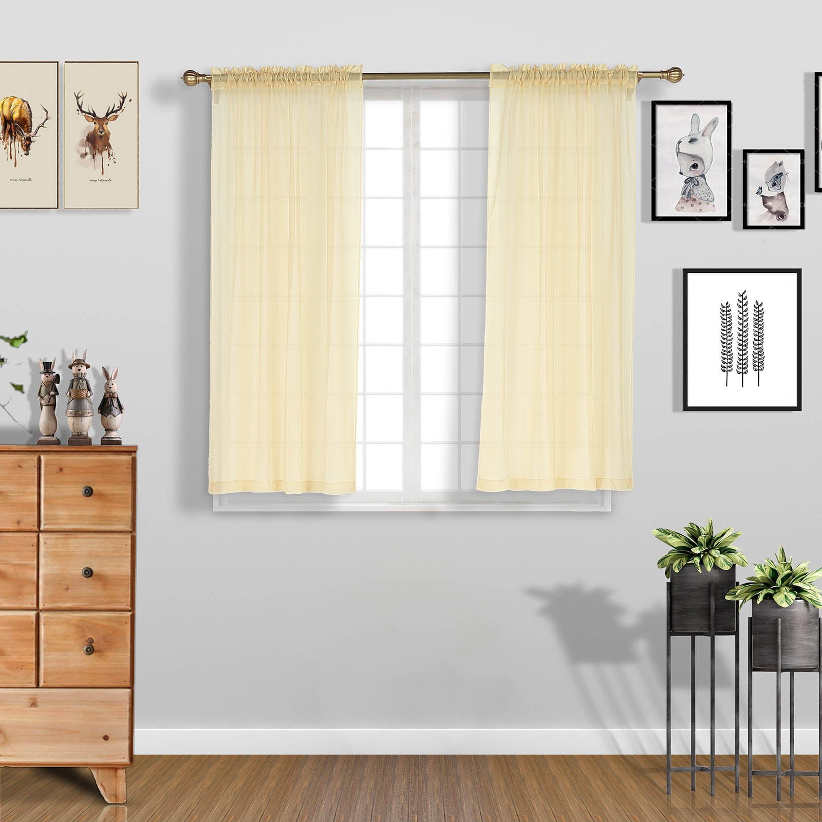 2 Pack 52"x64" Champagne Sheer Organza Curtains With Rod Pocket