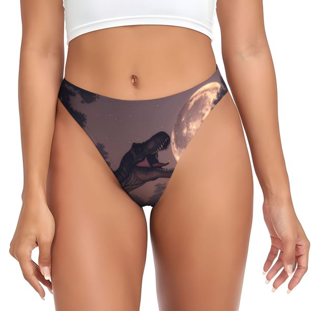 Balery Dinosaur Moonlit Forest Tangas de Algodón para Mujer con Estampado – Ropa Interior Sexy, Transpirable, G-string-X-Large