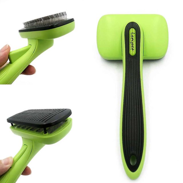 Cepillo para el pelo de perros y gatos Cepillo de autolimpieza: elimina suavemente la capa interna suelta, las esteras y el cabello enredado Cepillo profesional para el cuidado de mascotas TUNC Sencillez