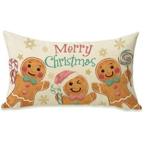Merry Christmas Gingerbread Man Lumbar Decorative Rectangle Pillow Cover 12 x 20, Pink Xmas Peppermint Candy Porch Patio Outdoor Pillowcase, Winter Holiday Sofa Couch Cushion Case Home Decor