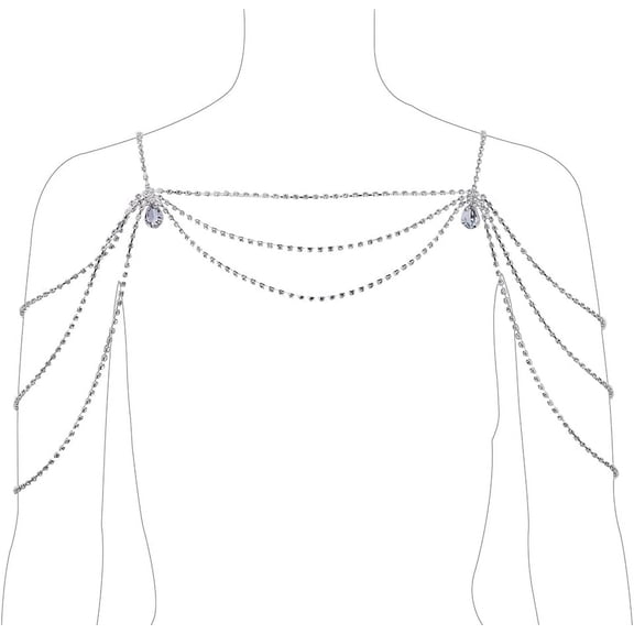 Wedding Rhinestone Body Chain Crystal Shoulder Necklace Chains Bride Layered Tassel Body Jewelry Party Dance Dress Accessories for Women and Girls