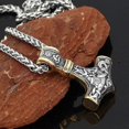 thumbnail image 4 of Steel Vintage Viking Gold Tone Thor S Hammer Pendant Necklace Odin Triangle Knot Axe Jewelry Gift For Him, 4 of 4