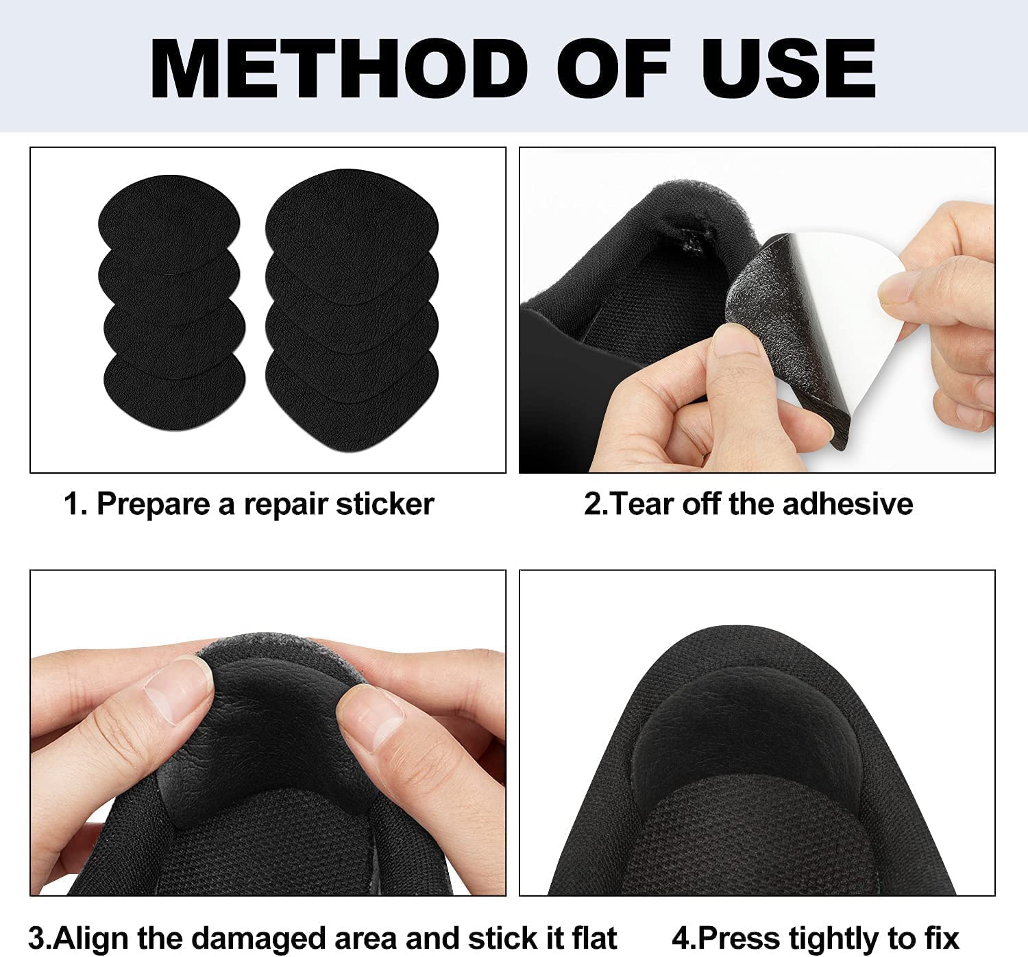Shoe Hole Repair Patch, One House 8 Pairs Self-Adhesive Shoe Heel Repair,  Hole in Shoe Repair Kit for Sneaker, Leather Shoes, High Heels (Black &  White) 