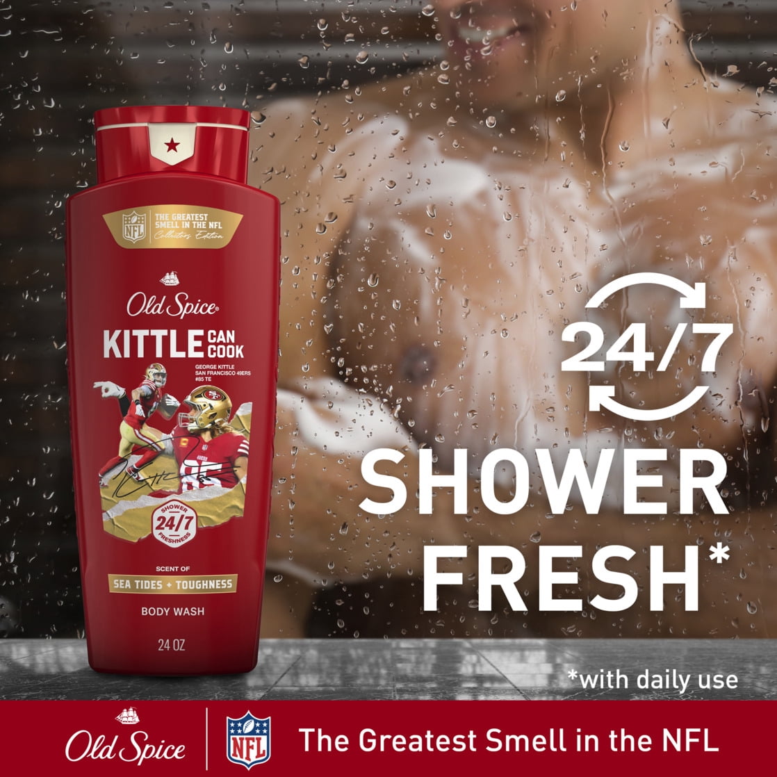 Old Spice Body Wash for Men, NFL Collection, Kittle Can Cook, Scent of Sea Tides + Toughness, 24oz