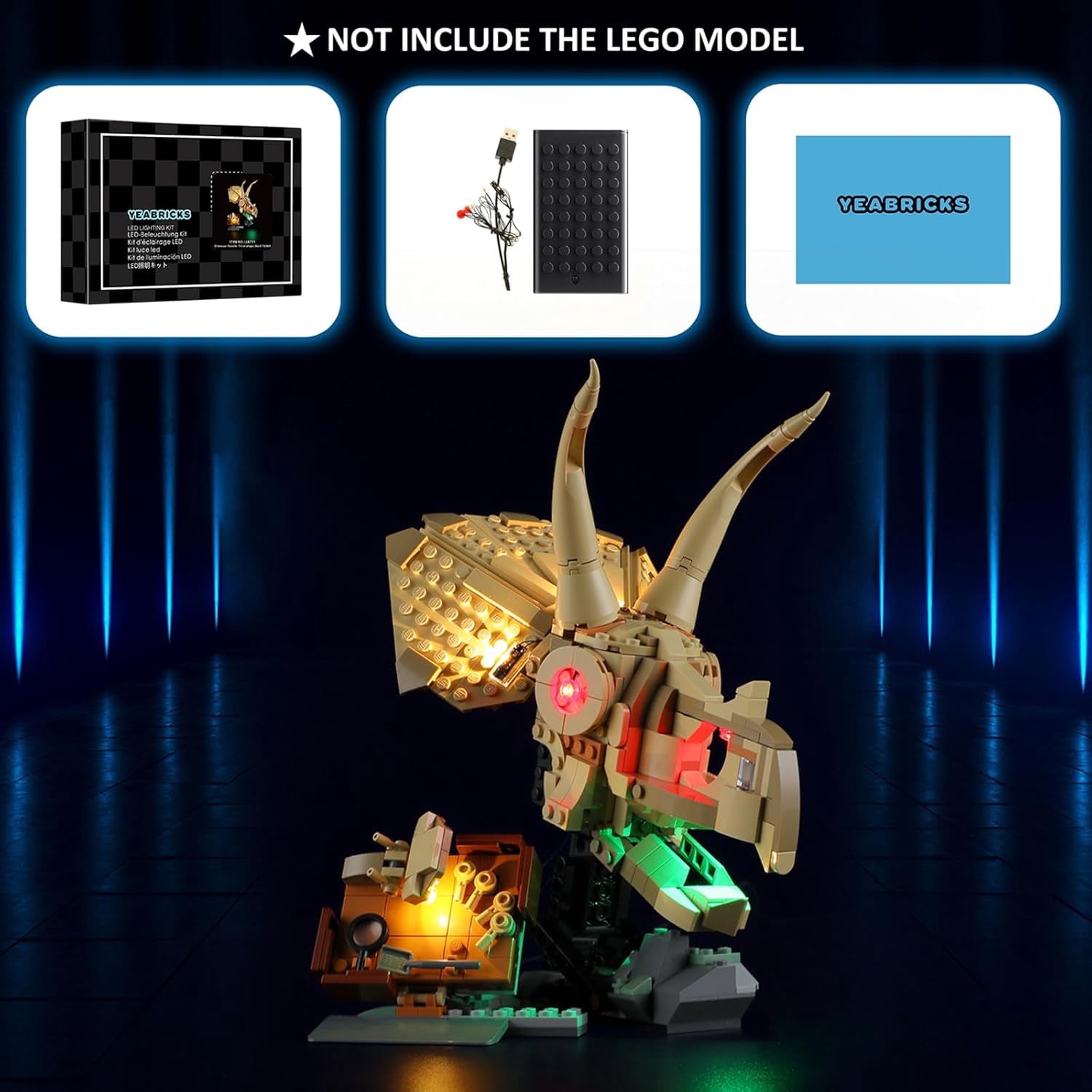 LED Light for 76969 Jurassic World Dinosaur Fossils: Triceratops Skull Building Blocks Model (Building Set NOT Included)