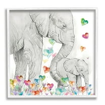 Stupell Industries Elephants with Modern Hearts Animals & Insects Painting White Framed Art Print Wall Art, 24 x 24