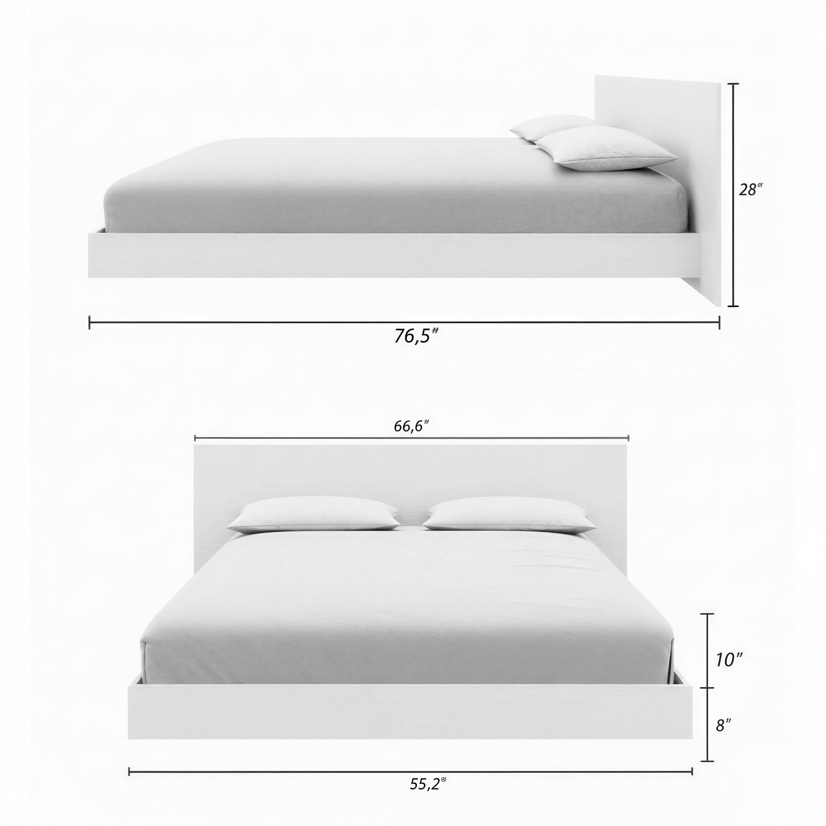 Nexera Satori Low Platform Full Size Bed with Headboard, White Woodgrain