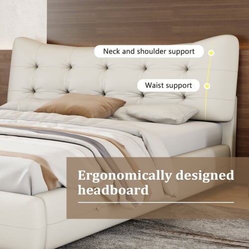 SWQQWEI Queen Bed Frames,Modern PU Upholstered Queen Bed with Ergonomic Wingback Headboard, No Box Spring Needed