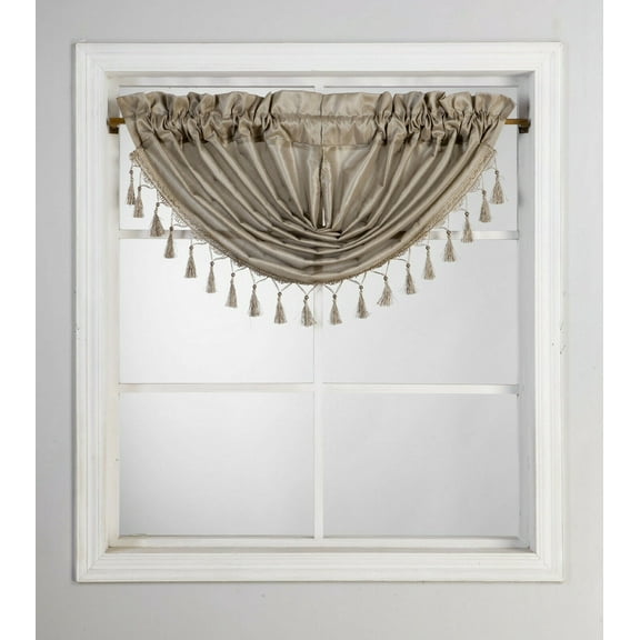 BELLISHED WINDOW SEMI SHEER WATERFALL VALANCE 1 PC JK57 TAUPE SOLID TOP CURTAIN KITCHEN ,NURSERY,BATHROOM ATTIC ,PORCHE SIZE 48" WIDE X 38" LENGTH ROD POCKET