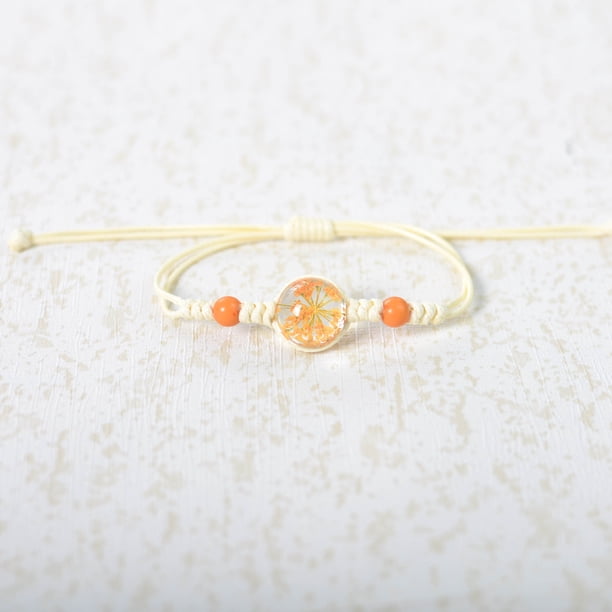 Nvzi Pulsera de flores hecha a mano - Pulsera de resina, pulsera ajustable, pulsera de flores - 2 piezas, naranja