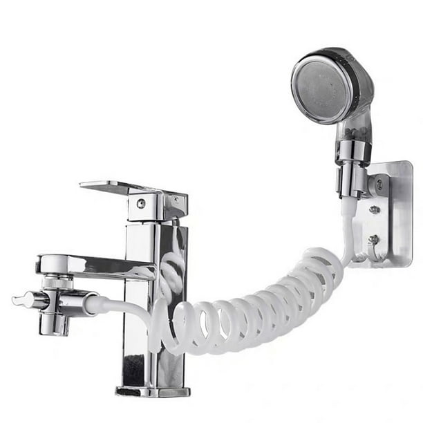 Juego de cabezal de ducha para lavabo, ducha de mano para baño, manguera telescópica, perfecto para lavar el cabello o limpiar el fregadero (grifo no incluido) (plateado)