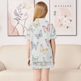 thumbnail image 4 of Silky Satin Kids' Pajama Set Breathable & Smooth Unisex Button-Down Pajamas Hand-drawn Pastel Colors Butterflies, 4 of 8
