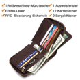 thumbnail image 3 of Cartera para hombre de piel auténtica con bloqueo RFID, billetera plegable con ventana para identificación, bolsillo para monedas con cremallera, color café, 3 of 5