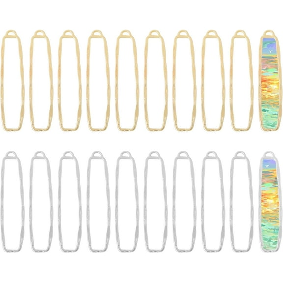 20Pcs 2 Colors Alloy Open Back Bezel Big Pendants For DIY UV Resin Epoxy Resin Pressed Flower Jewelry Rectangle Mixed Color 60.5x14x1.5mm Hole: 4x2mm 10pcs/color