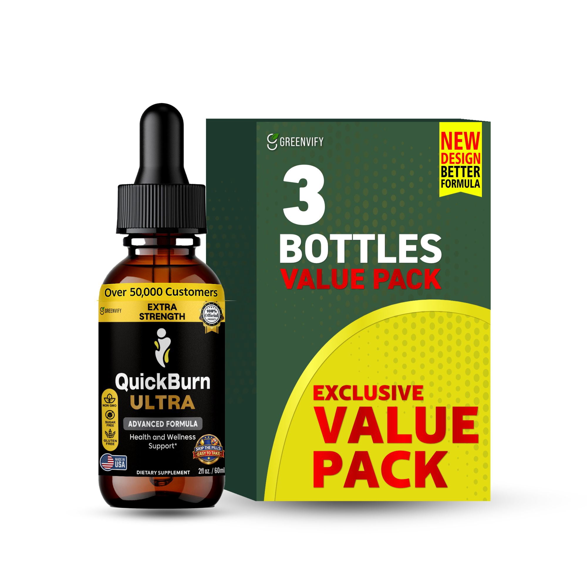 GreenVify QuickBurn Ultra Liquid Dietary Supplement Drops – Convenient Dropper Supplement for Adults
