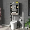 Farmhouse Over The Toilet Storage With Sliding Barn Door, Freestanding Bathroom Organizer Over Toilet Storage Cabinet With Adjustable Shelf, Metal Frame Space Saver Toilet Stands, Grey
