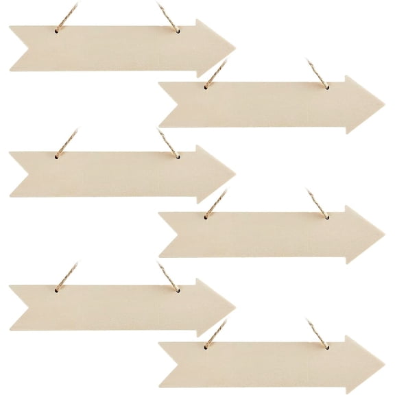 ABCISI Rustic Arrow, Wooden Sign Arrow Hanging Wood Wall Art Unfinished Ornaments for Christmas Wedding Birthday Party Decoration 6Pack