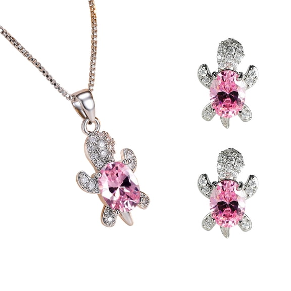 Fiaya Women Turtle Cubic Zirconia Jewelry Set of 3, Sea Animal Crystal Necklace Earring Set, Jewelry Accessories for Women Anniversary Gift (E)