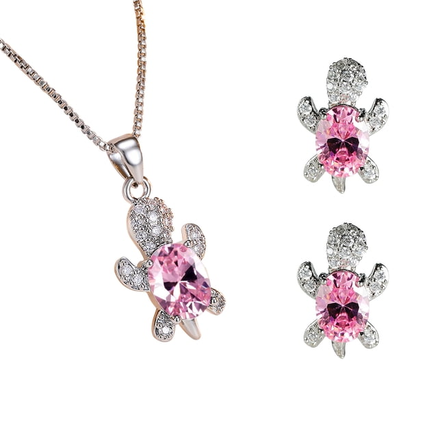 Fiudx Conjunto de Joyas de Tortuga, Elegante Par de Collar y Pendientes, Diseño de Aleación Brillante, Perfecto para Bodas y Fiestas, Regalo Ideal para San Valentín y El Día de La Madre, Pieza de Mod
