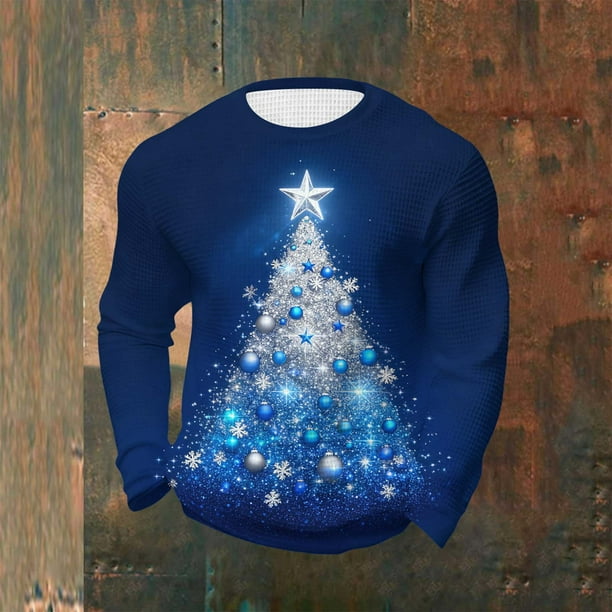 Amzcrzy Sudadera Para Hombre Con Estampado Navideño, Manga Larga, Cuello Redondo, Azul, Xl