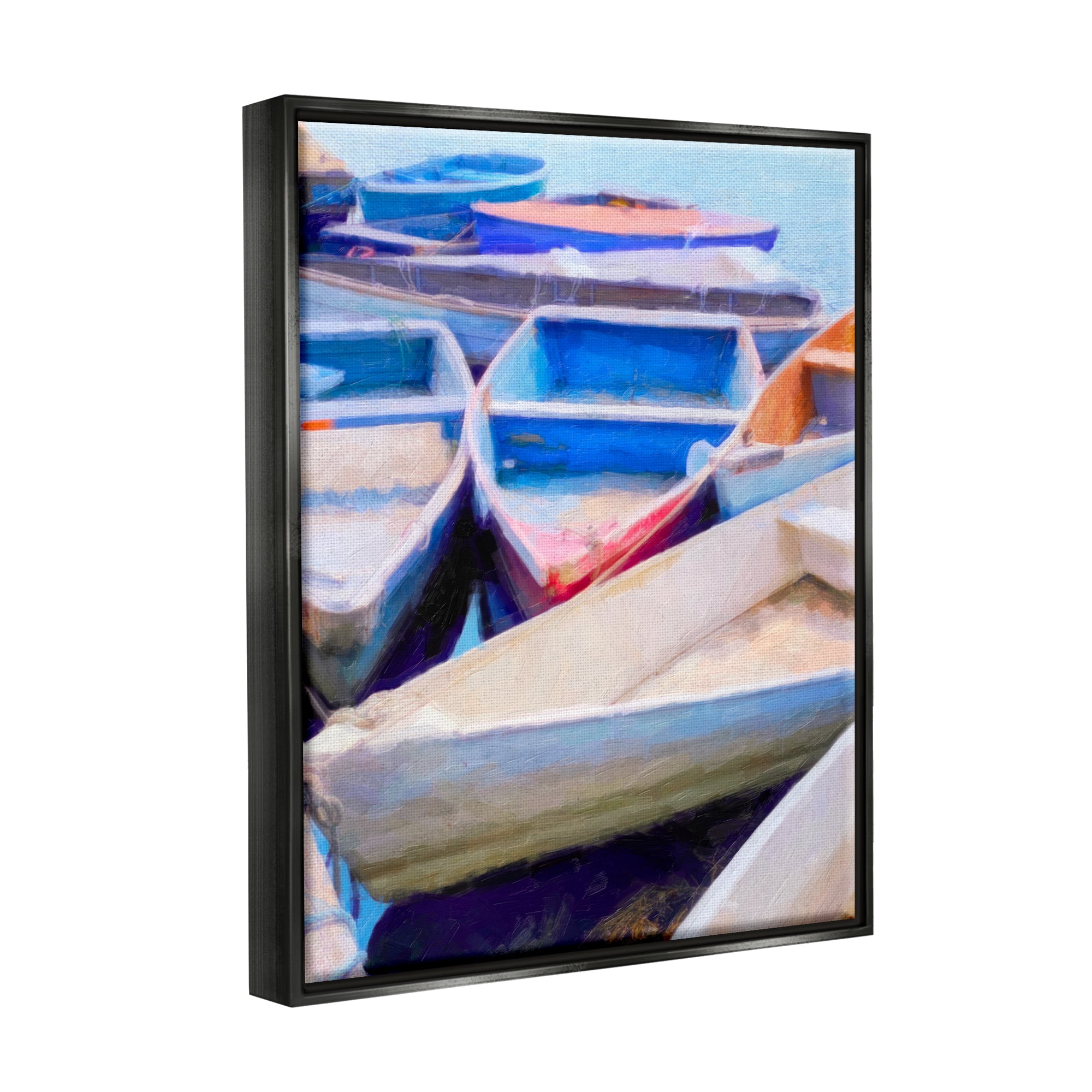 Stupell Industries Docked Rowboats Vivid Hues Coastal Painting Black Floater Framed Art Print Wall Art