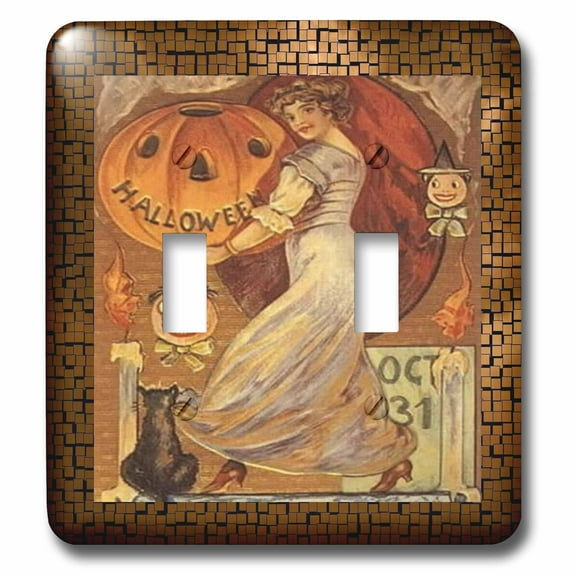 3dRose, Vintage Halloween Lady holding Jack o Lantern, double toggle switch