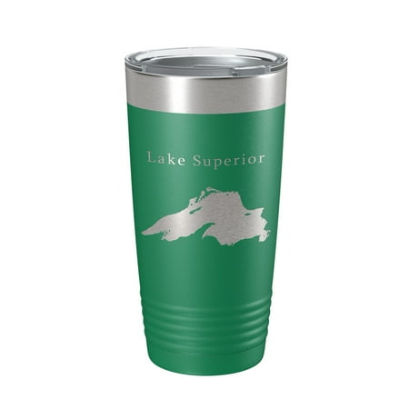 

Lake Superior Map Tumbler Travel Mug Insulated Laser Engraved Coffee Cup Michigan Minnesota Wisconsin 20 oz Green