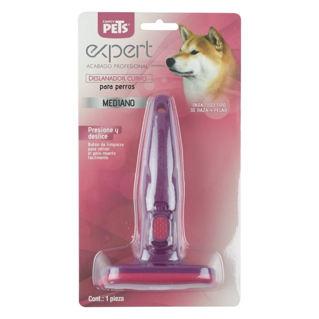 Deslanador Curvo Mediano Fancy Pets Acero Ergonómico P/Perro FL8333
