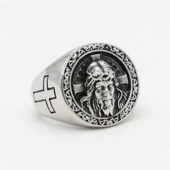 QQTDFG men signet ring stainless steel Christian Jesus Head Face Pinky Thumb For Dad-9