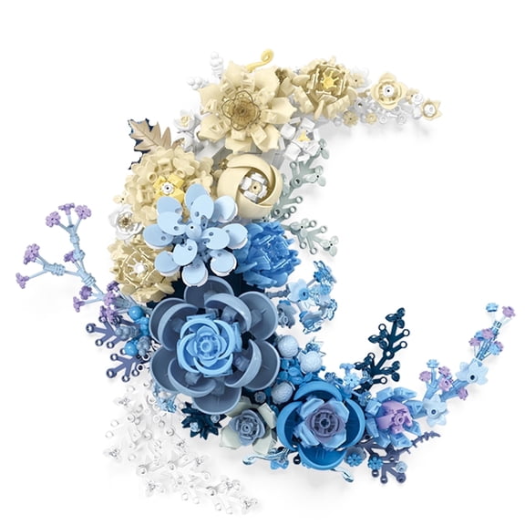 Blue Moon Flower Building Set, Botanical Collection Crescent-Shaped Artificial Flowers Building Blocks Kit Compatible with Lego for Adults Home Décor Wall Art Decoration