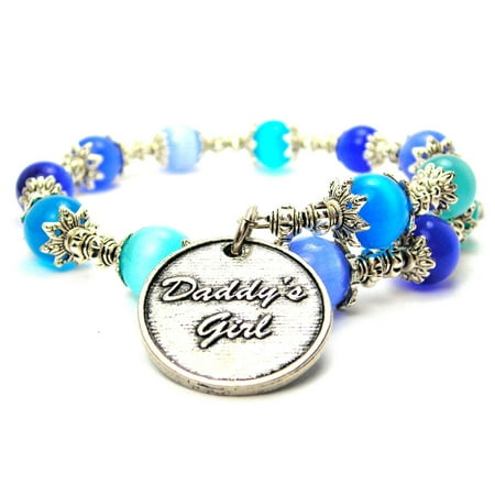 September Birthstone Girl Chubby Chico Charms Daddy's Girl Cat's Eye Wrap Charm Bracelet in Sapphire Blue and Aqua Blue ()
