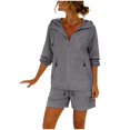 thumbnail image 5 of JFGHDG Women's 2 Piece Vacation Loungewear Set Lightweight Zip‑up Hooded Windbreaker Jacket Drawstring Shorts Outfit Gray S, 5 of 8