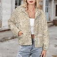 thumbnail image 3 of Jackets for Women Winter Coat Jackets Flannel Stand Collar Jacket(Beige Floral Leopard Print,Size:S-4XL), 3 of 7