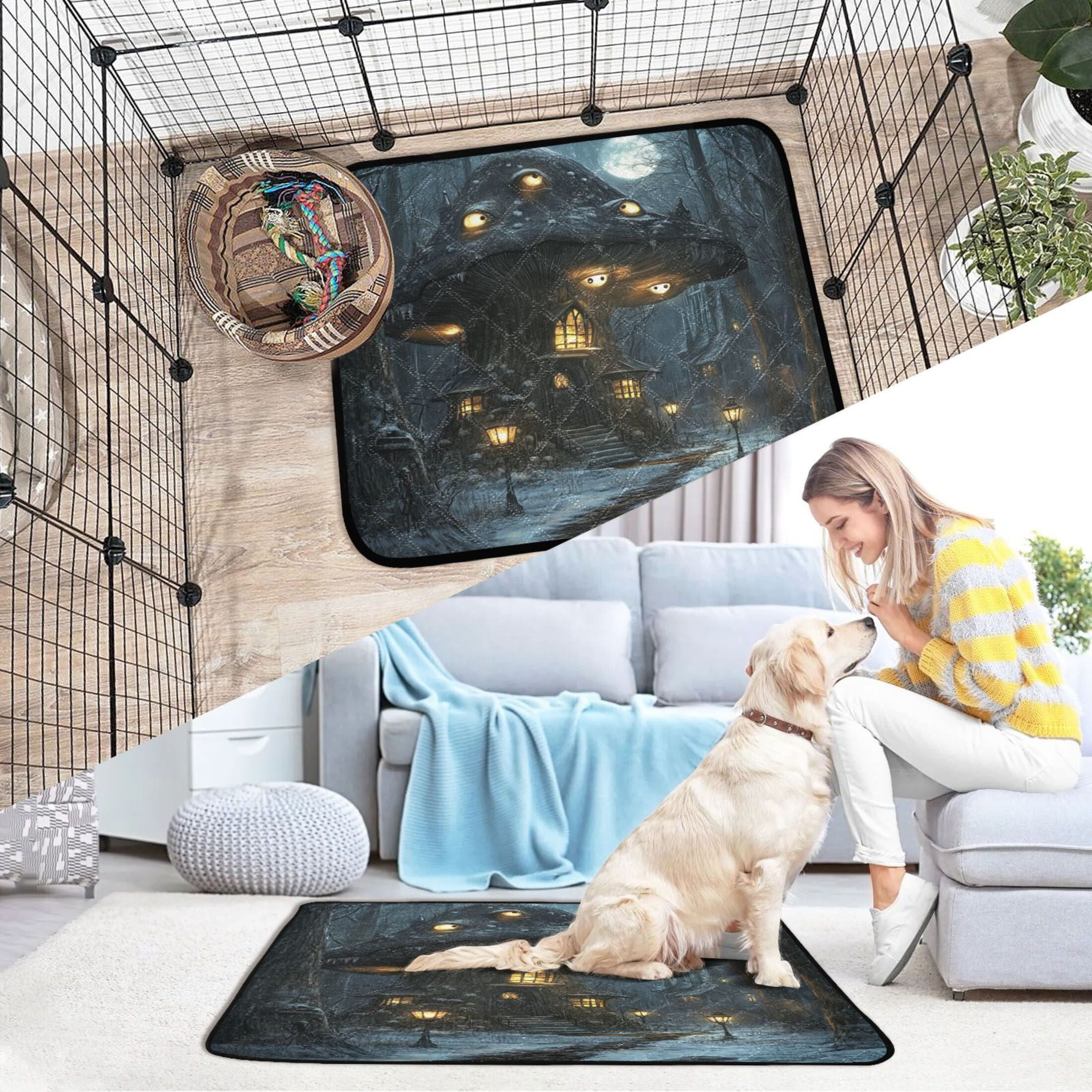 Qxltty Warm Mushroom Room Cat litter Pads Pet Set of 2 Diaper Mats Center Anti-leakage Layer Absorbent Soft and Comfortable