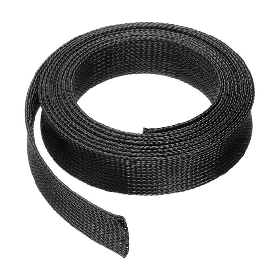 10 Ft - 1.25 In Expandable Braided Cable Sleeving, PET Cable Management, Wire Wrap Loom Tube, Black