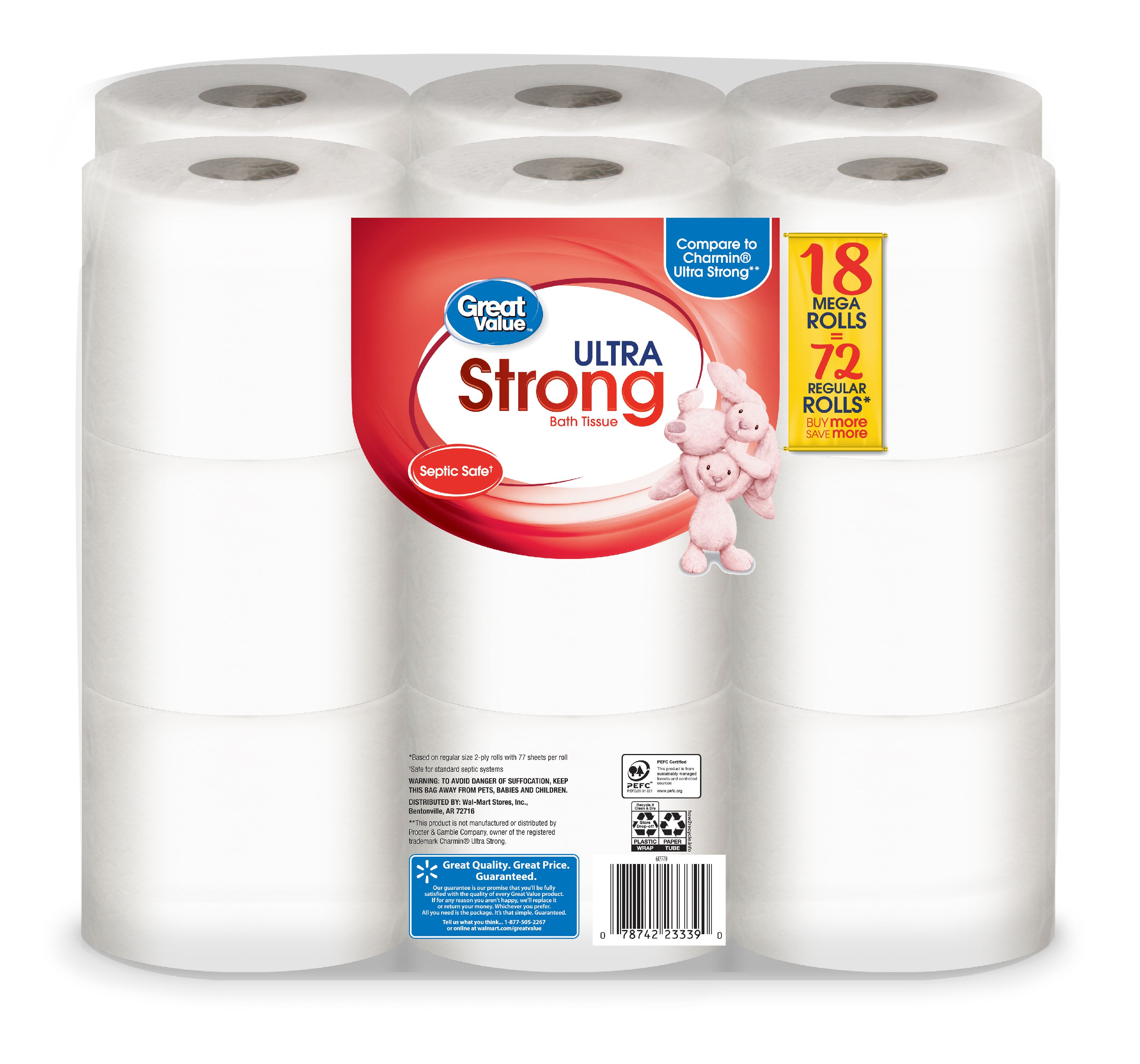 Great Value Ultra Strong Toilet Paper, 18 Mega Rolls - image 3 of 7