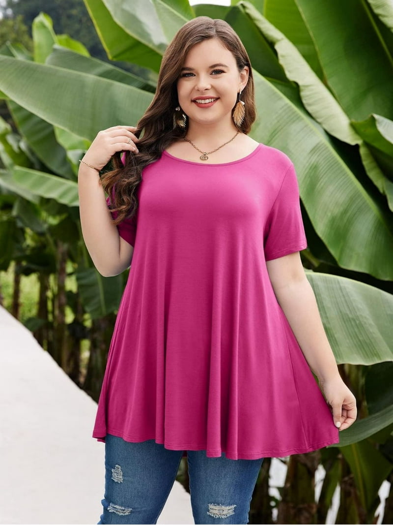 Womens Plus Size Short Sleeve Casual Summer Round Neck Shirts