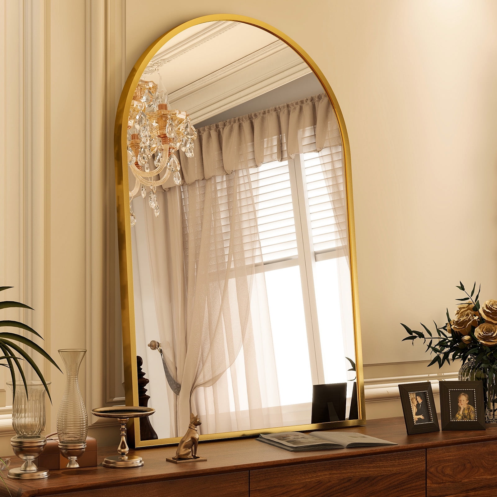 GRAHMCY 20"x30" Arched Bathroom Mirror Wall Mounted Vanity Mirror, Gold