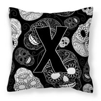 Monogram Letter Day of the Dead Skulls Black Fabric Decorative Pillow