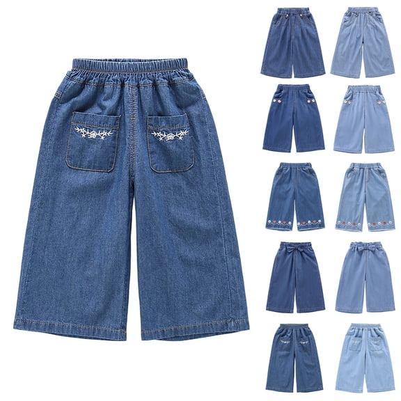 Bigetiay Girls Wide Leg Pants Summer Lightweight Soft Denim Casual Loose Fit, Size 7-8 Years