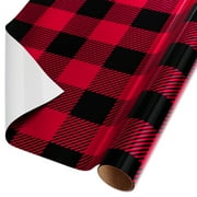 American Greetings 22.5 Sq. ft. Red and Black Buffalo Plaid Christmas Foil Wrapping Paper (1-Roll, 30 in. x 108 in.)